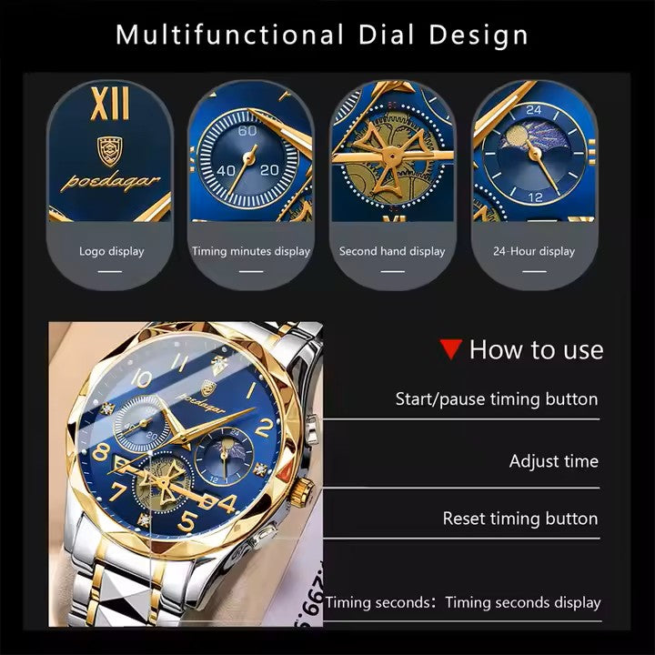 POEDAGAR Luxury Man Wristwatch Waterproof Luminous Chronograph Watch