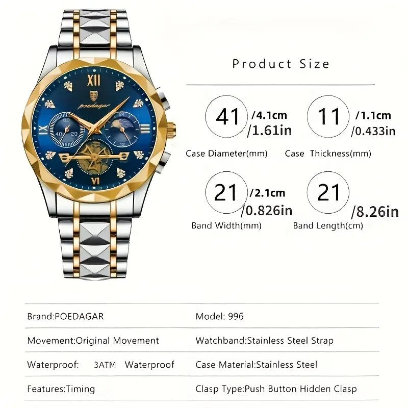 POEDAGAR Luxury Man Wristwatch Waterproof Luminous Chronograph Watch