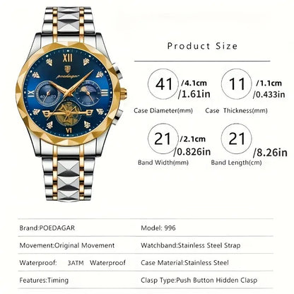 POEDAGAR Luxury Man Wristwatch Waterproof Luminous Chronograph Watch